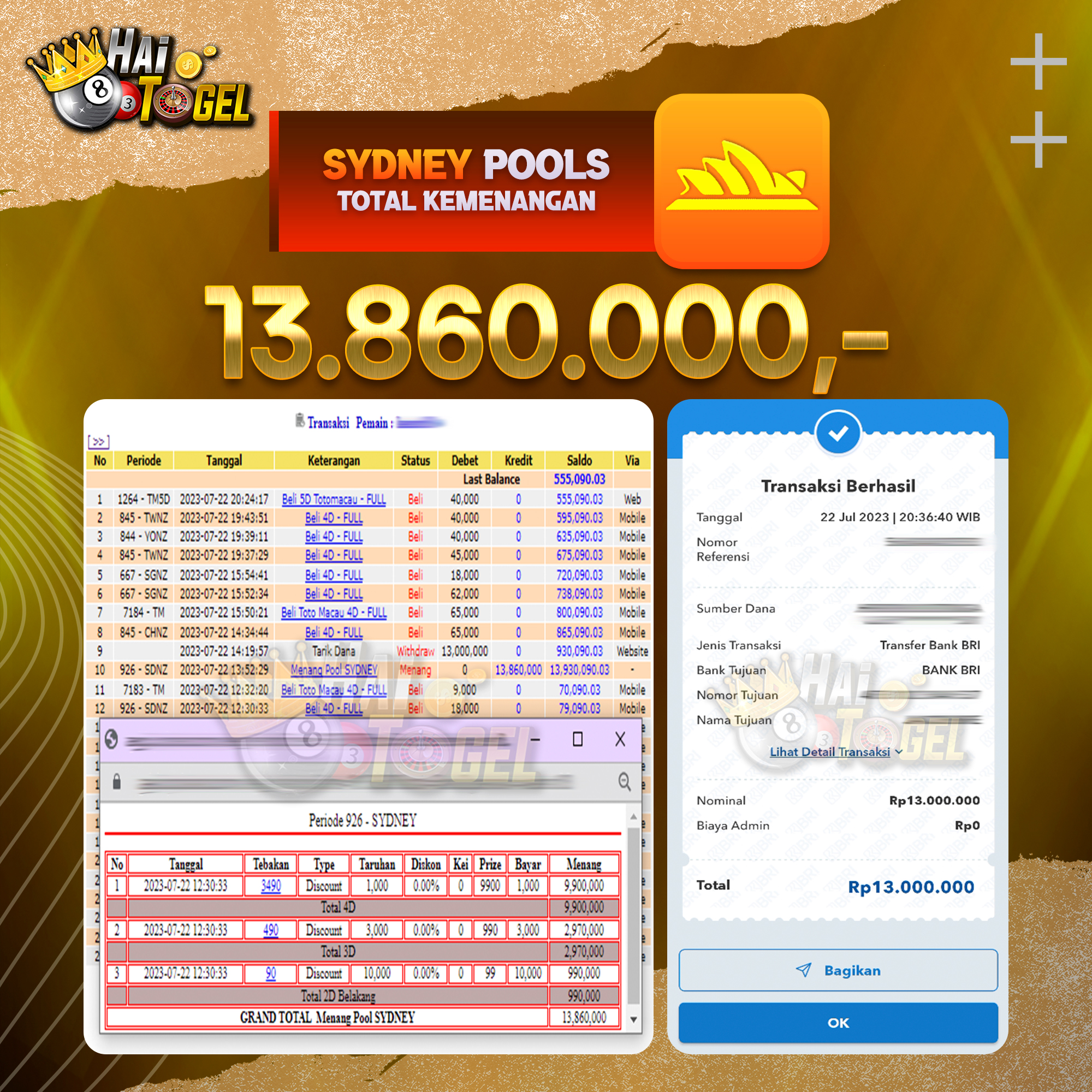 Read more about the article BUKTI PEMBAYARAN HAITOGEL TOGEL SYDNEY RP. 13.860.000