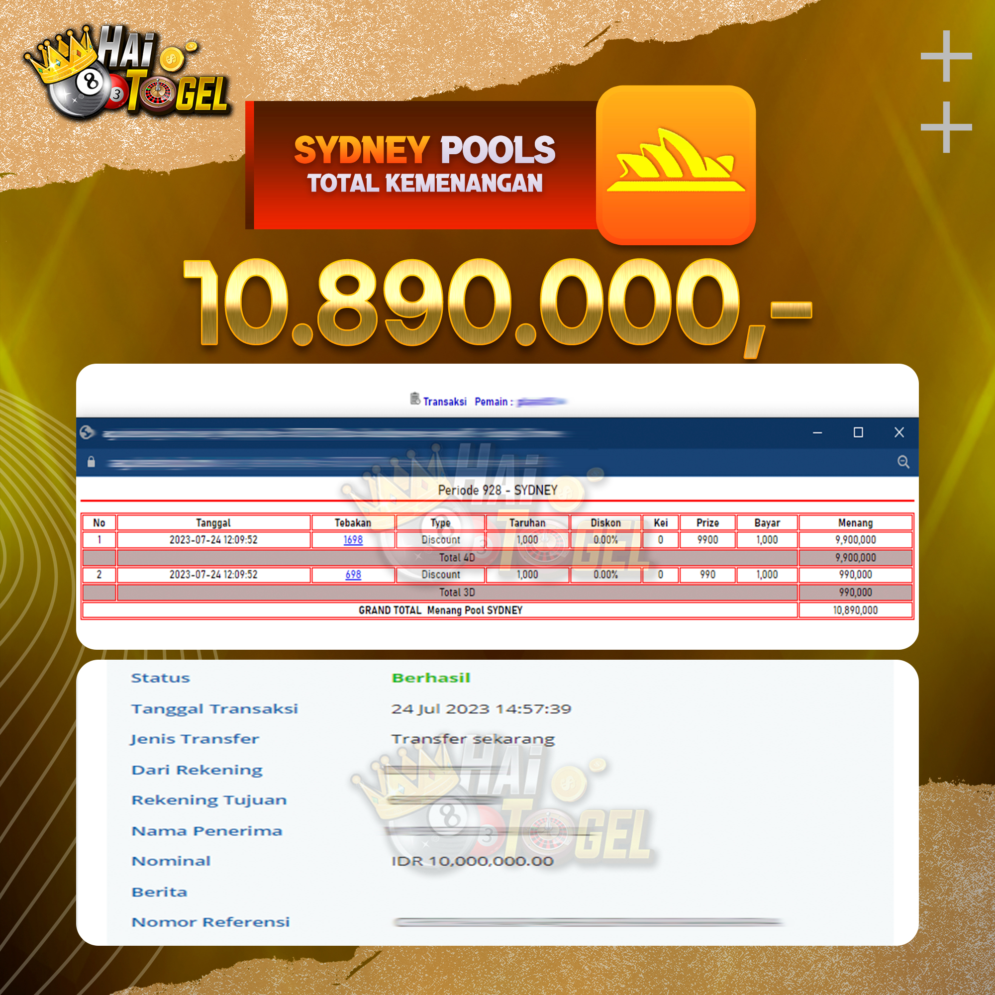 Read more about the article BUKTI PEMBAYARAN HAITOGEL TOGEL SYDNEY RP. 10.890.000