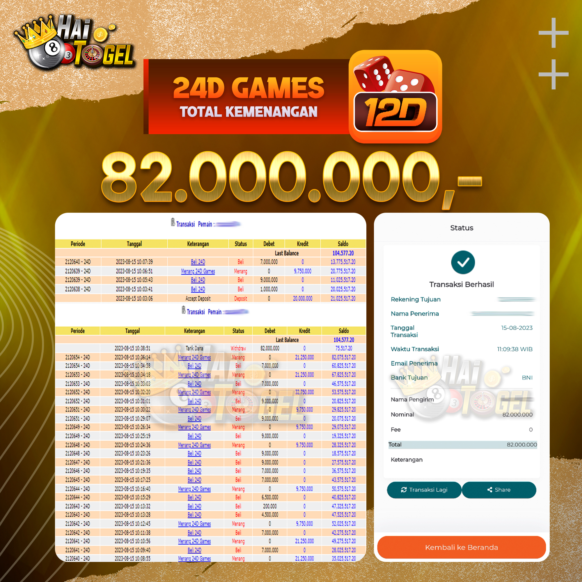 You are currently viewing BUKTI CASINO JACKPOT HAITOGEL 24D GAMES RP. 82.000.000