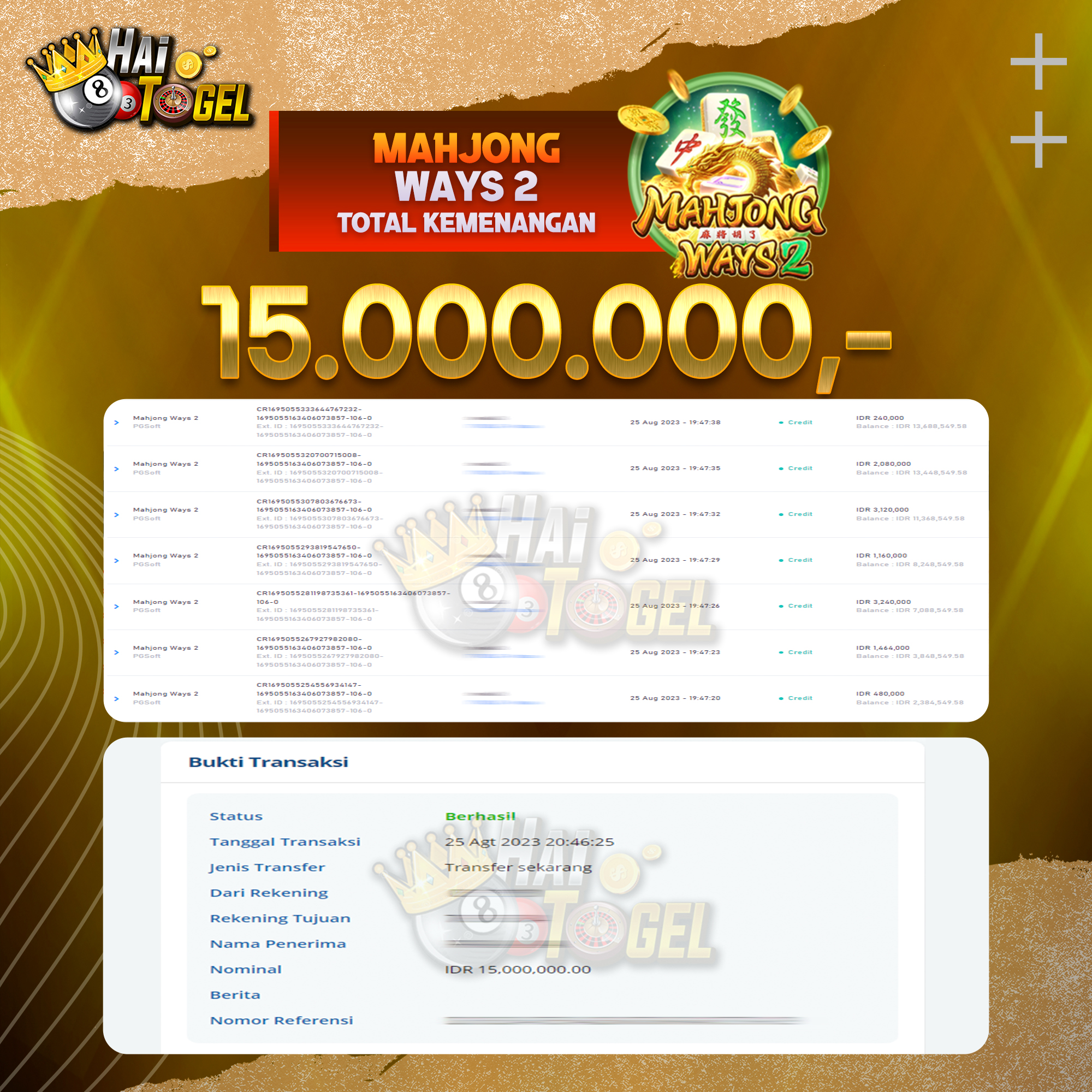 You are currently viewing BUKTI JACKPOT SLOT HAITOGEL MAHJONG WAYS 2 RP. 15.000.000