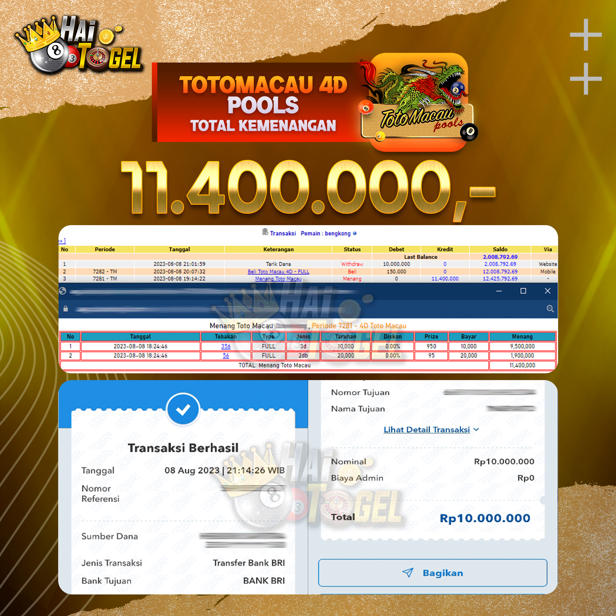 You are currently viewing BUKTI JACKPOT HAITOGEL PASARAN TOTOMACAU4D RP. 11.400.000