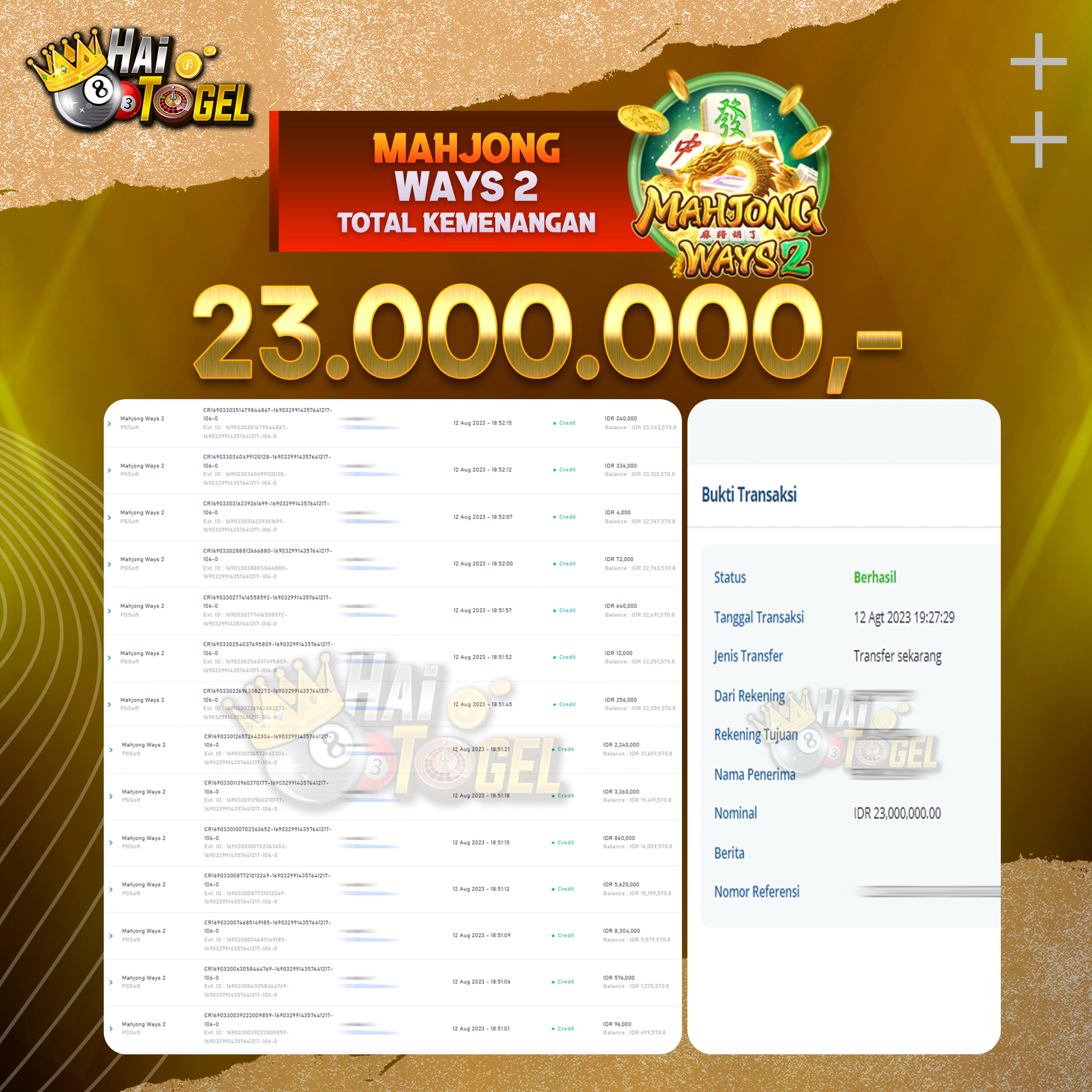 You are currently viewing BUKTI JACKPOT SLOT HAITOGEL MAHJONG WAYS 2 RP. 23.000.000