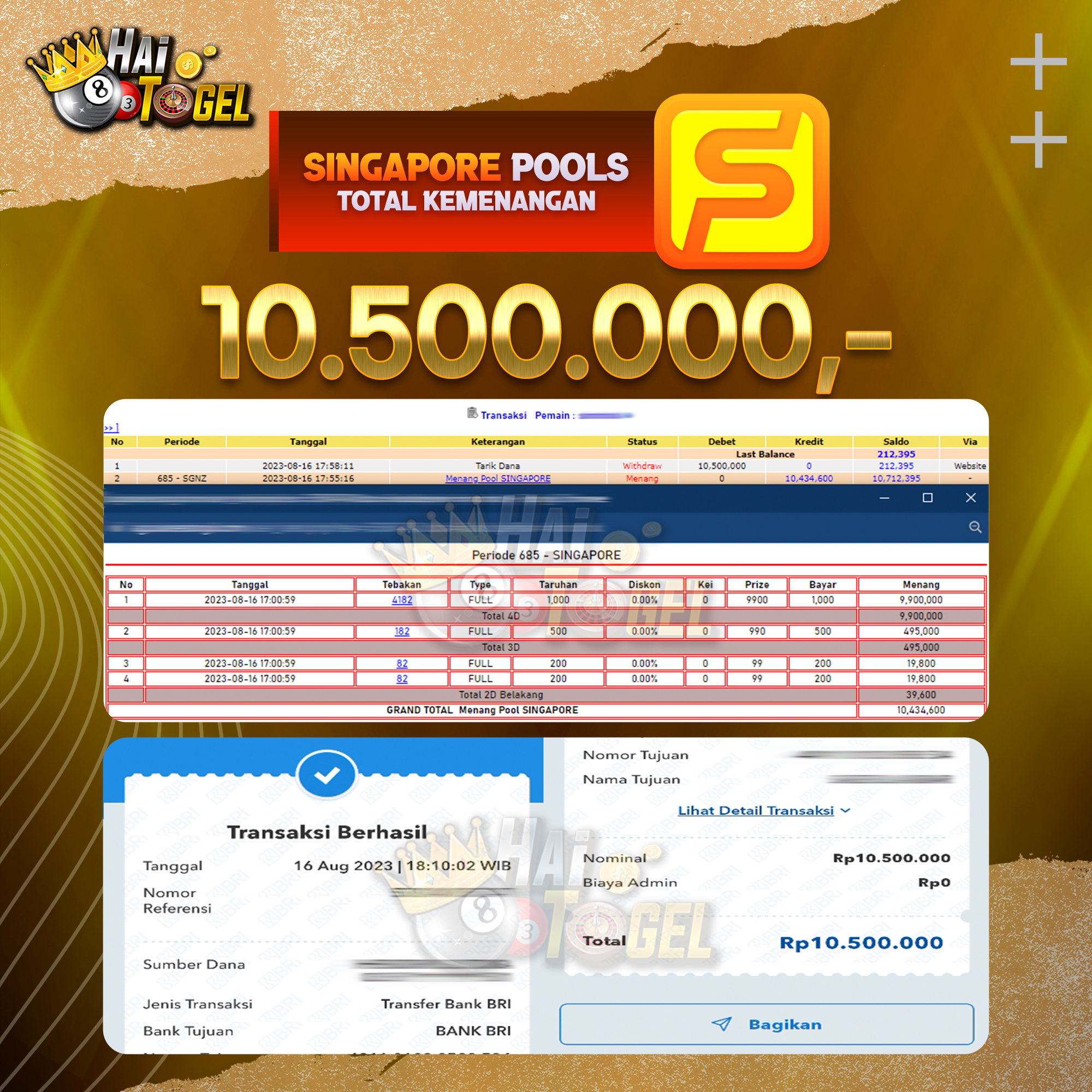 Read more about the article BUKTI JACKPOT HAITOGEL TOGEL : SINGAPORE SEBESAR RP. 10.500.000,-