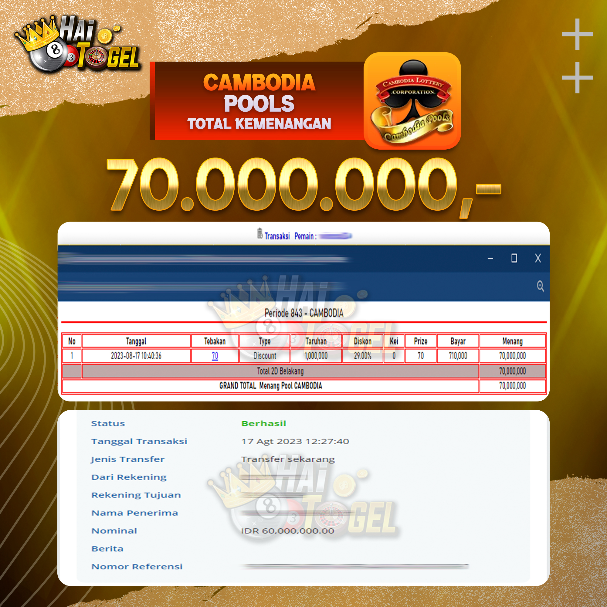 You are currently viewing BUKTI JACKPOT CAMBODIA HAITOGEL CAMBODIA RP. 70.000.000