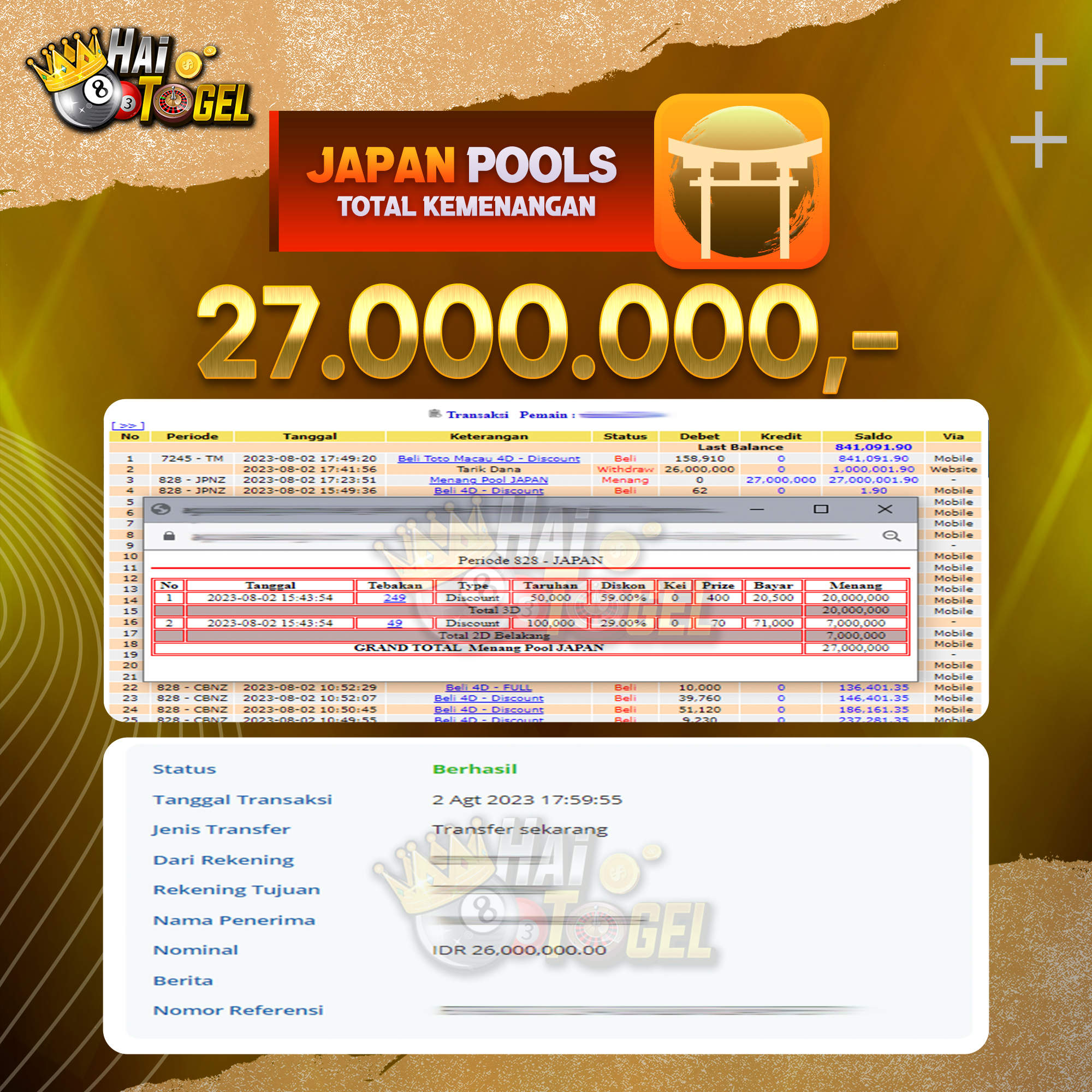 Read more about the article BUKTI TOGEL HAITOGEL JACKPOT JAPAN : RP. 27.000.000