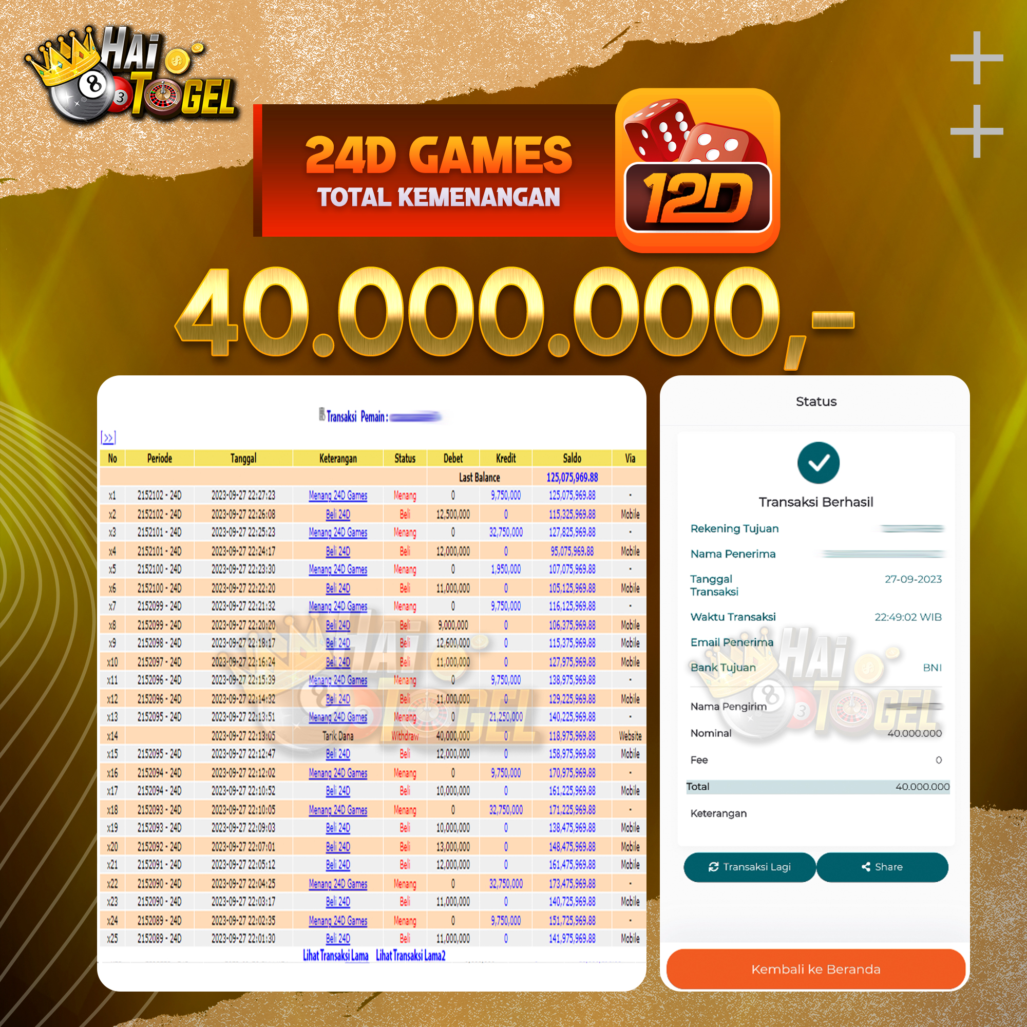 You are currently viewing BUKTI CASINO JACKPOT HAITOGEL 24D GAMES RP. 40.000.000