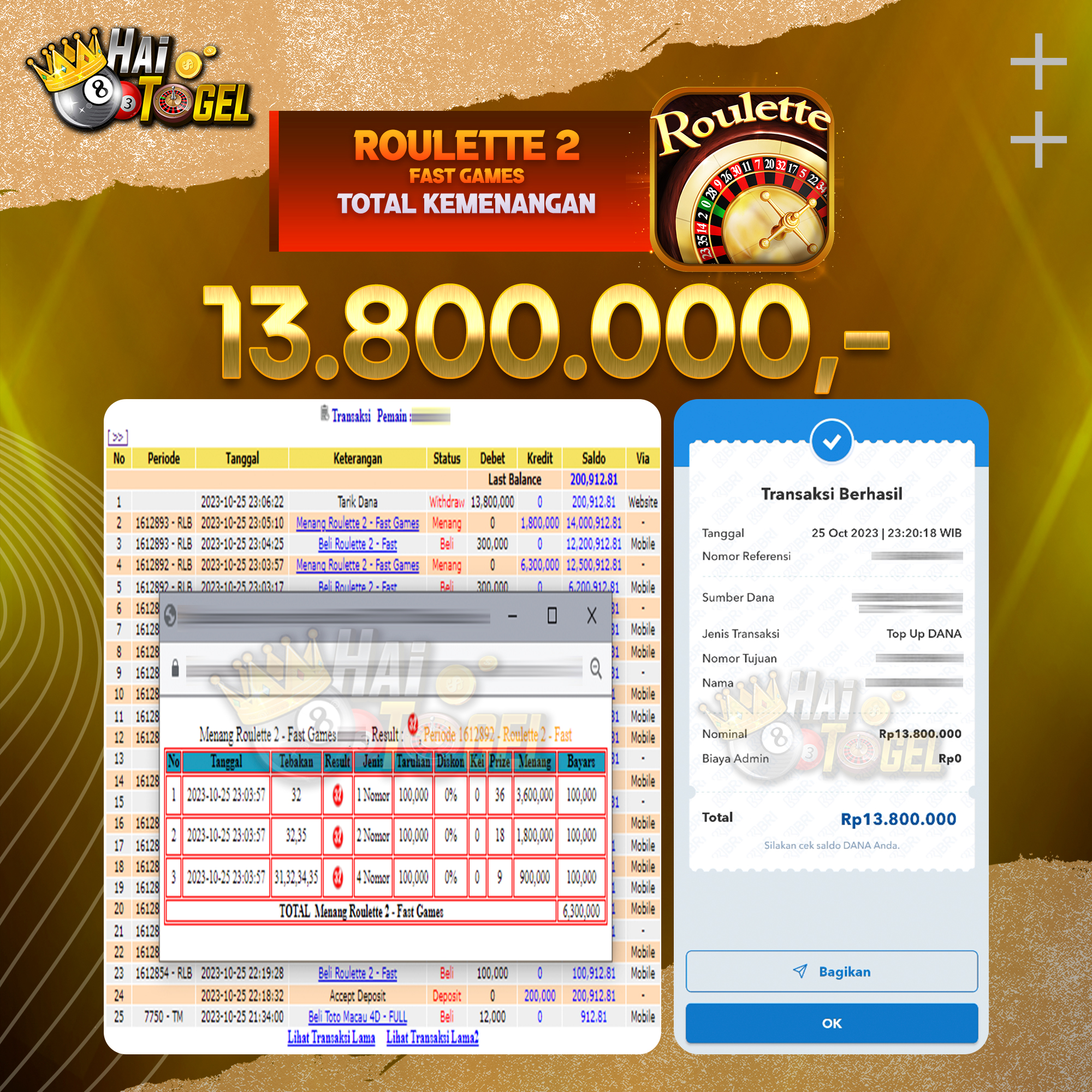 You are currently viewing BUKTI CASINO HAITOGEL JACKPOT ROULETTE 2 RP. 13.800.000