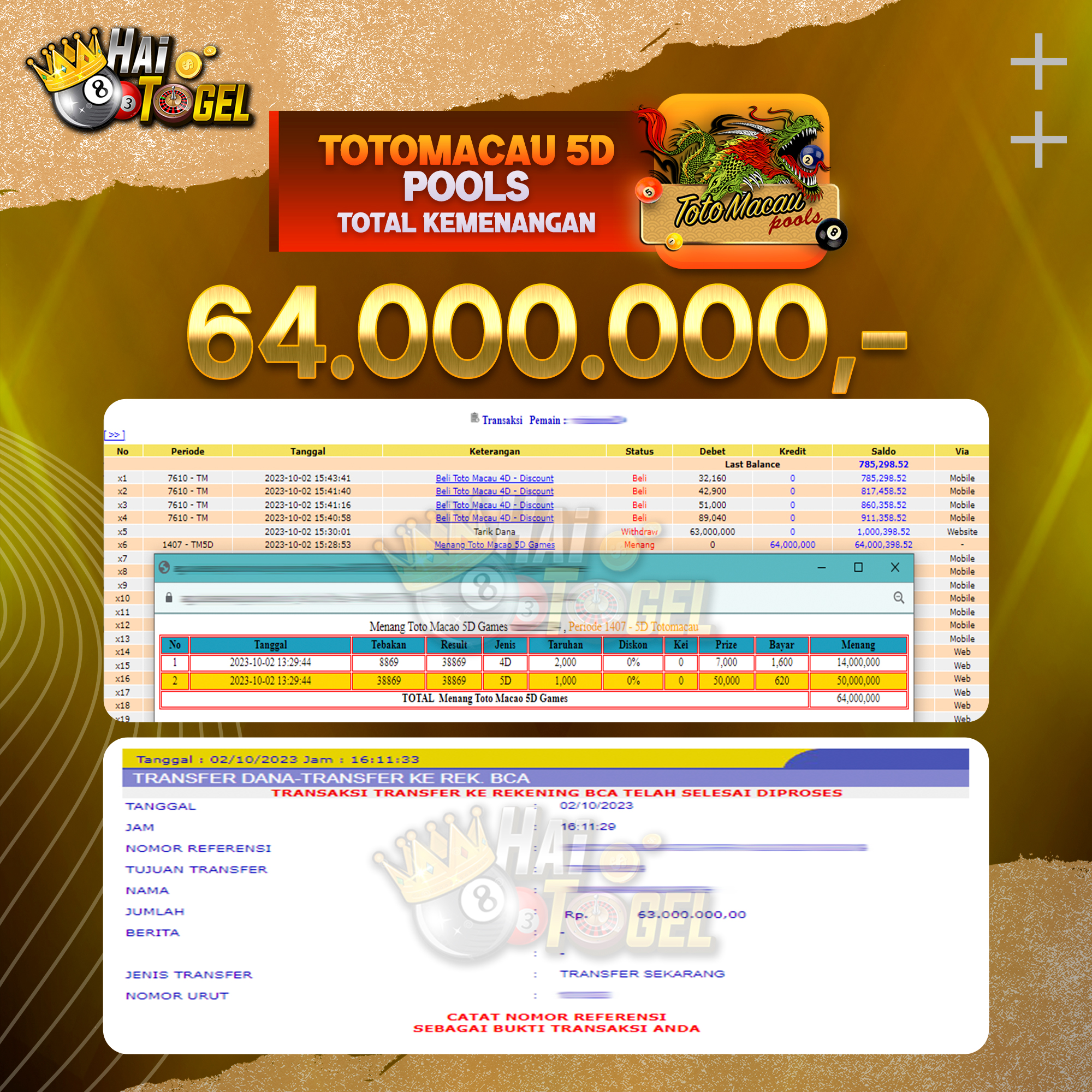 You are currently viewing BUKTI JACKPOT HAITOGEL PASARAN TOTOMACAU5D RP. 64.000.000