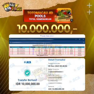 Read more about the article BUKTI JACKPOT HAITOGEL PASARAN TOTOMACAU4D RP. 10.000.000