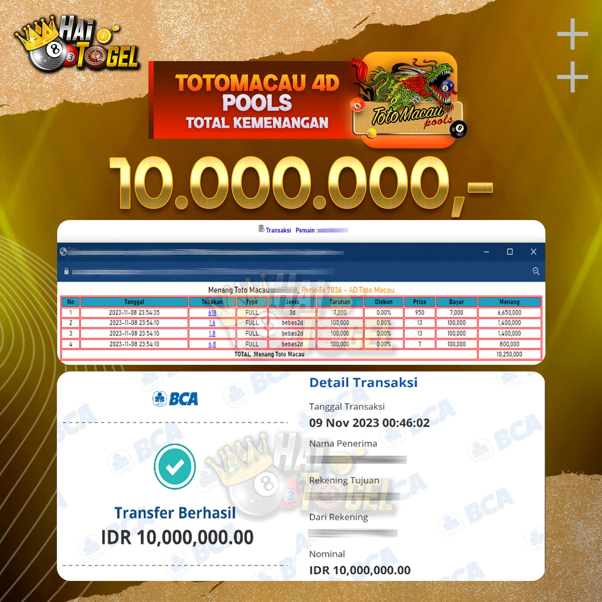 You are currently viewing BUKTI JACKPOT HAITOGEL PASARAN TOTOMACAU4D RP. 10.000.000