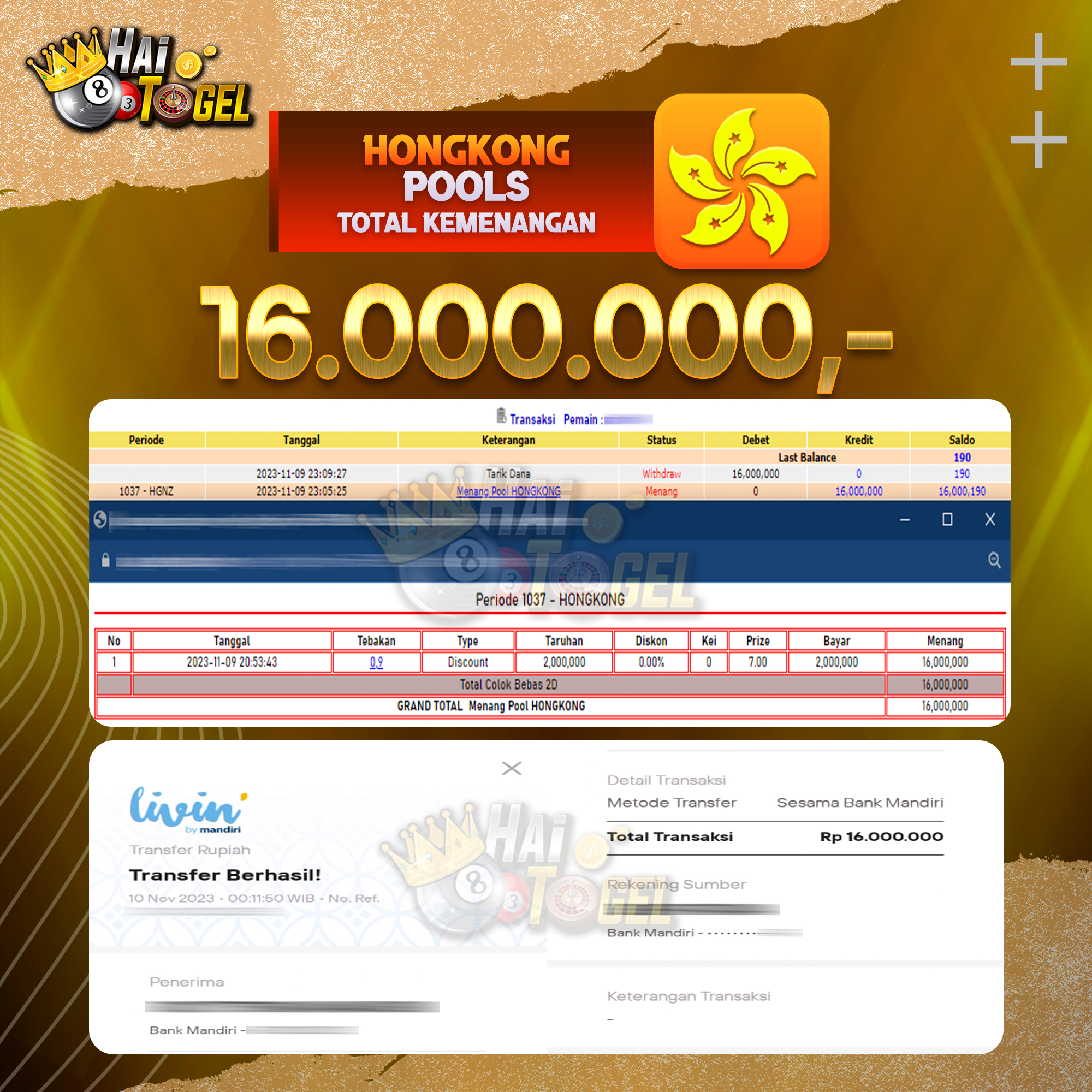 You are currently viewing BUKTI TOGEL HAITOGEL JACKPOT HONGKONG : RP. 16.000.000