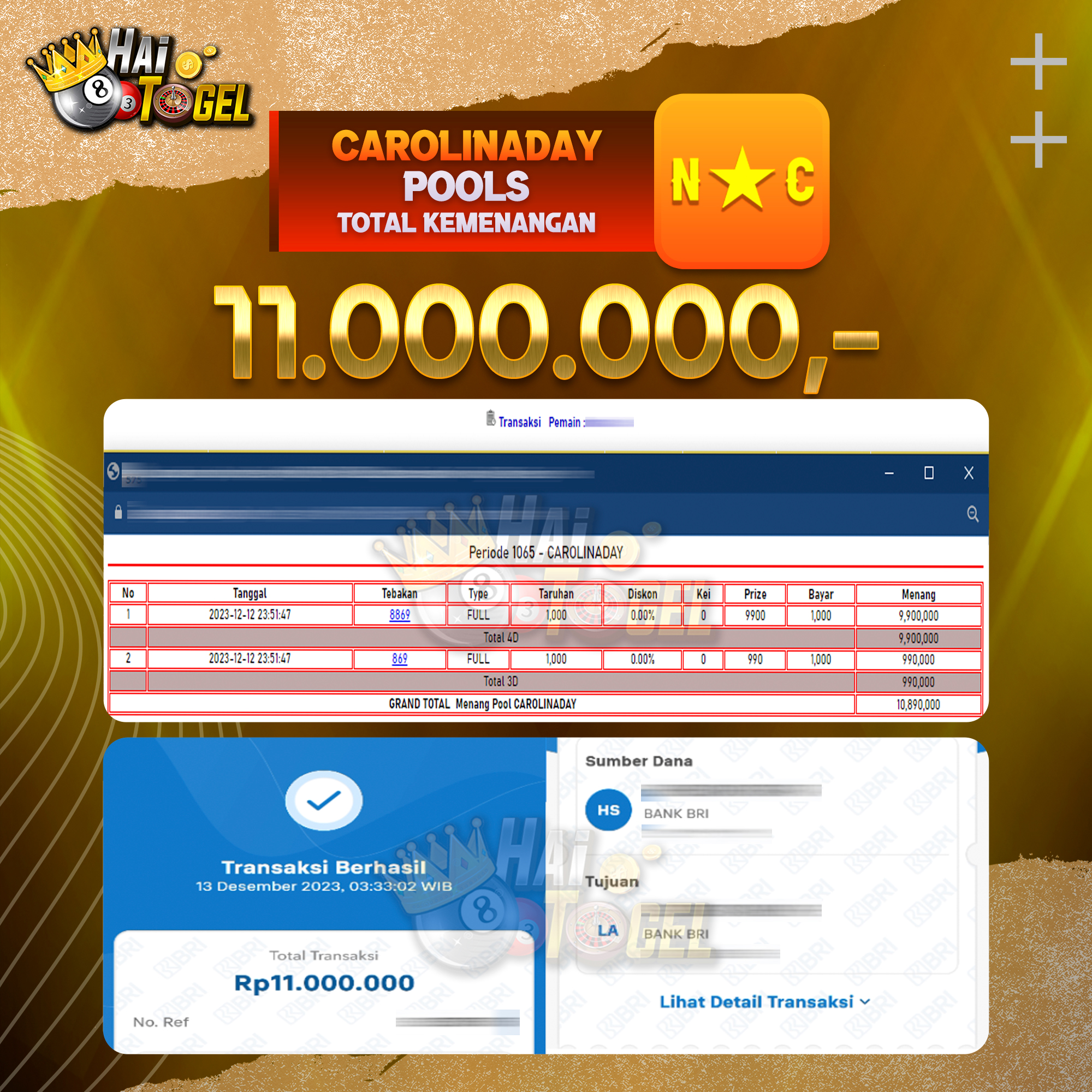 You are currently viewing BUKTI TOGEL HAITOGEL JACKPOT CAROLINADAY: RP. 11.000.000