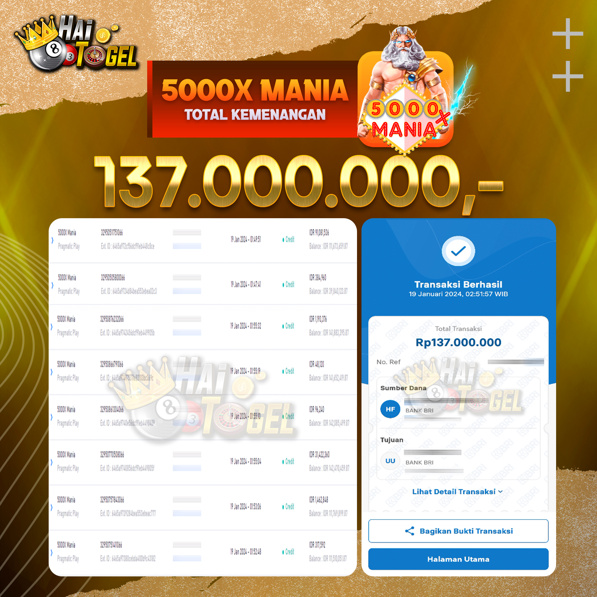 Read more about the article BUKTI JACKPOT HAITOGEL SLOT : SLOT 5000X MANIA RP. 137.000.000