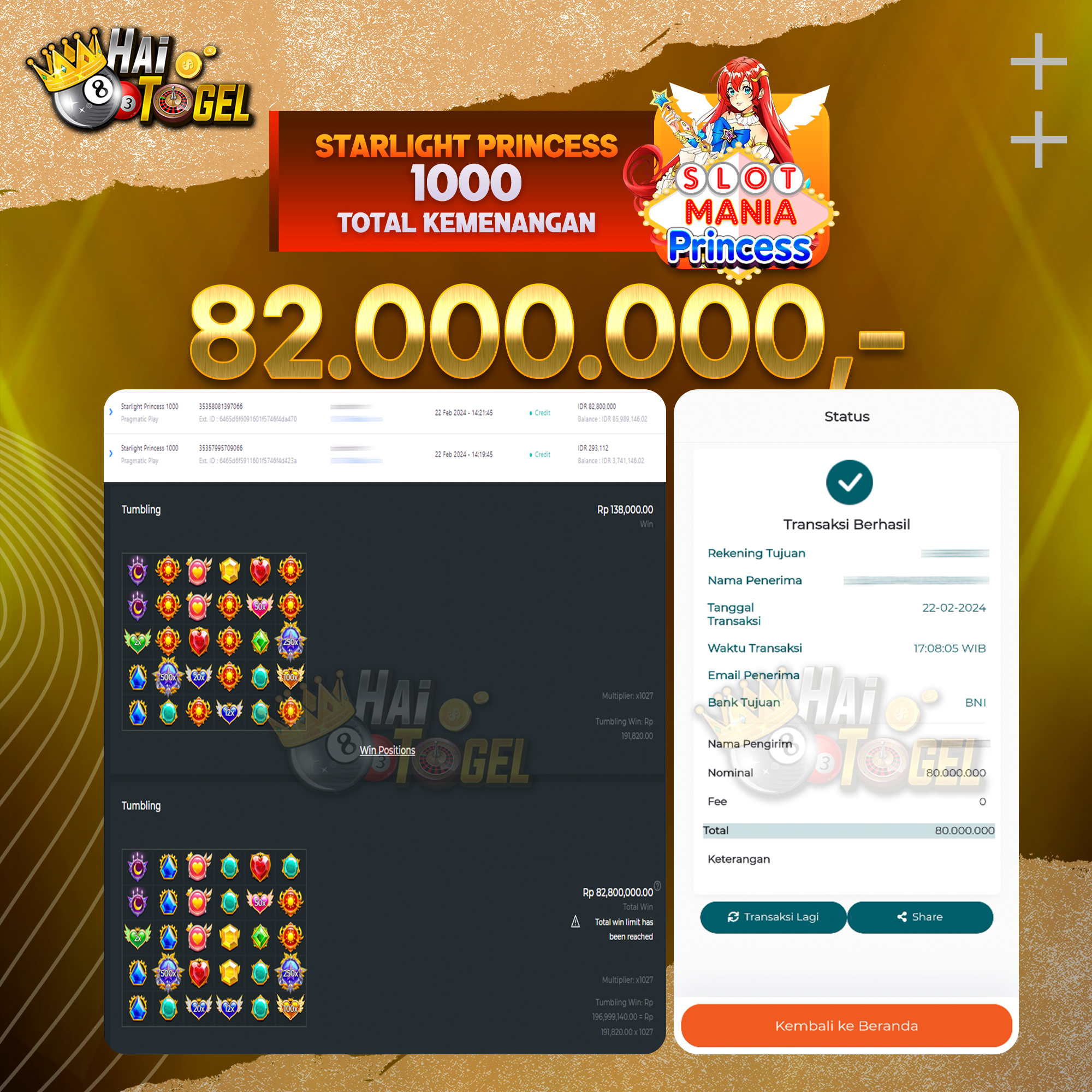 Read more about the article BUKTI JACKPOT HAITOGEL SLOT : SLOT STARLIGHT PRINCESS 1000 RP. 82.000.000