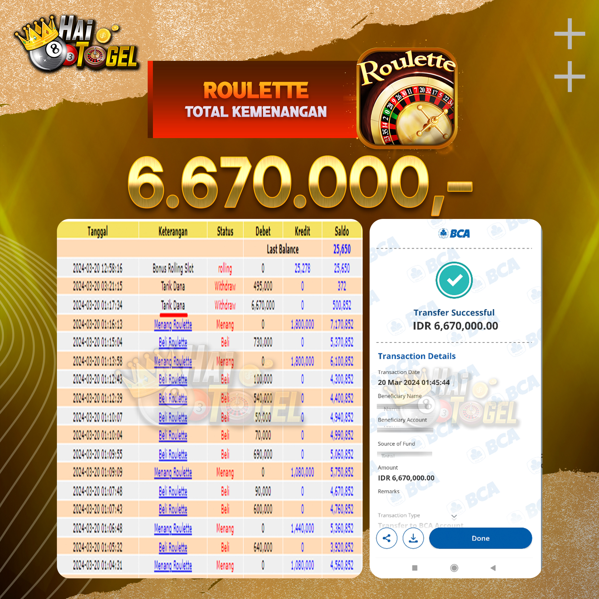 Read more about the article BUKTI CASINO HAITOGEL JACKPOT ROULETTE RP. 6.670.000