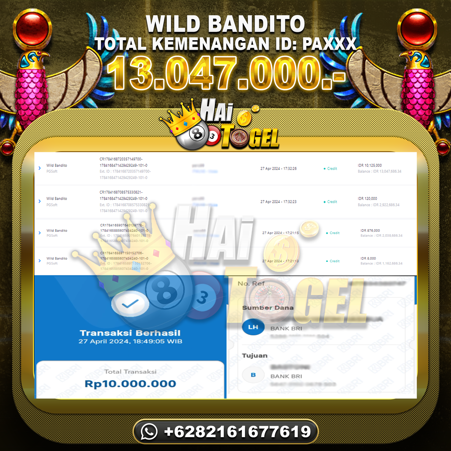 Read more about the article BUKTI JP SLOT HAITOGEL WILD BANDITO RP. 13.047.000