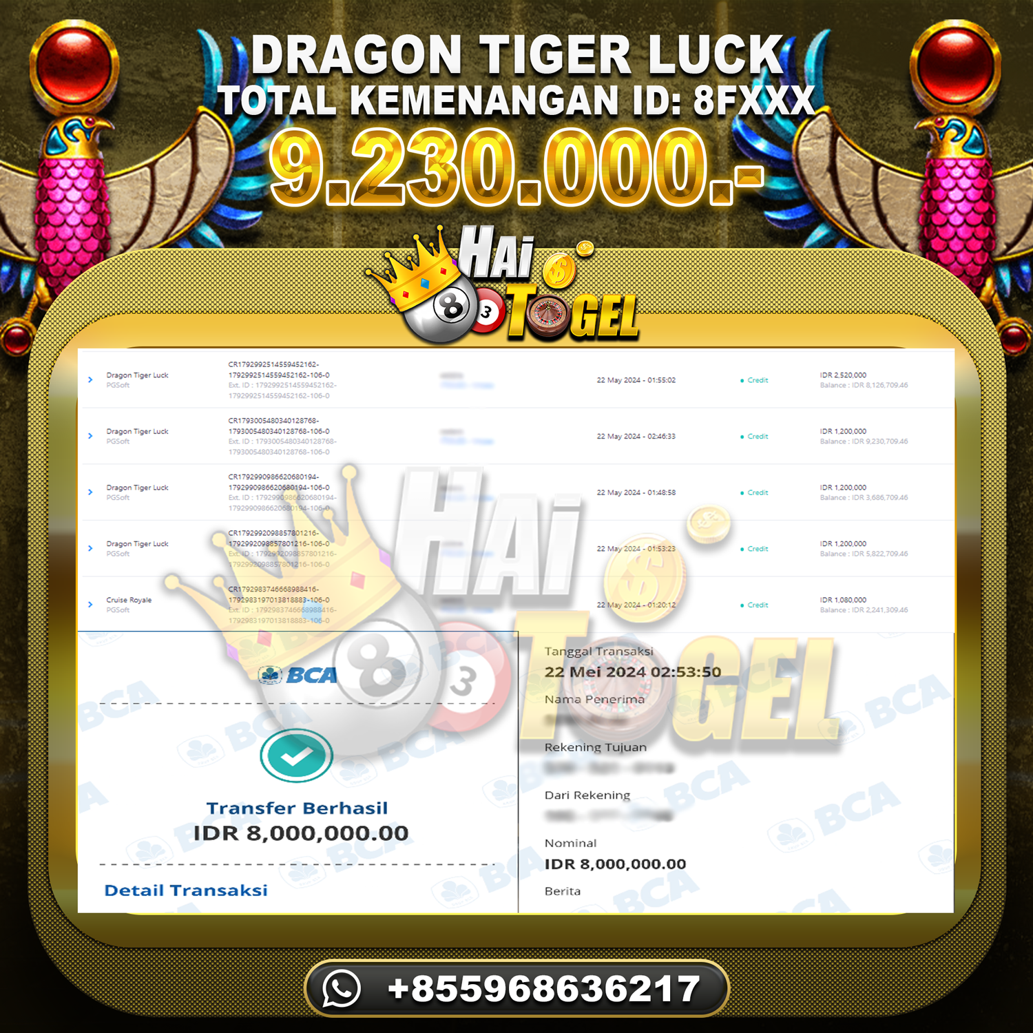 Read more about the article HAITOGEL JP BUKTI SLOT DRAGON TIGER LUCK RP. 9.230.000