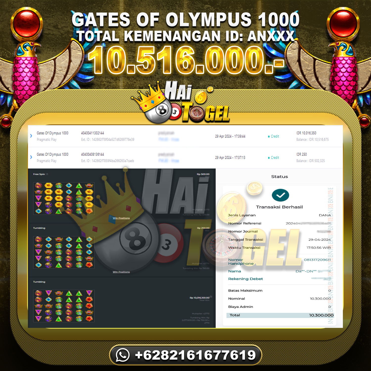 Read more about the article KEMENANGAN HAITOGEL SLOT BUKTI GATES OF OLYMPUS 1000 RP. 10.516.000