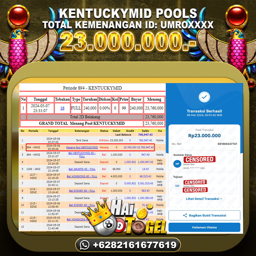 Read more about the article BUKTI TOGEL HAITOGEL JACKPOT KENTUCKYMID : RP. 23.000.000