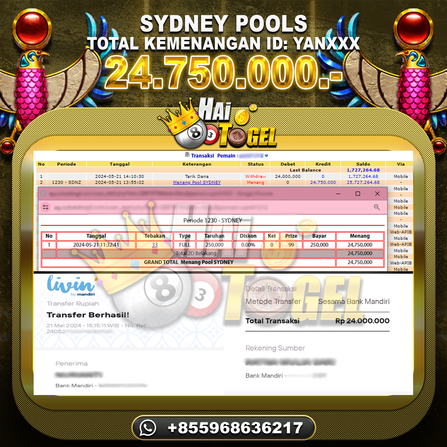 Read more about the article BUKTI PEMBAYARAN HAITOGEL TOGEL SYDNEY RP. 24.750.000