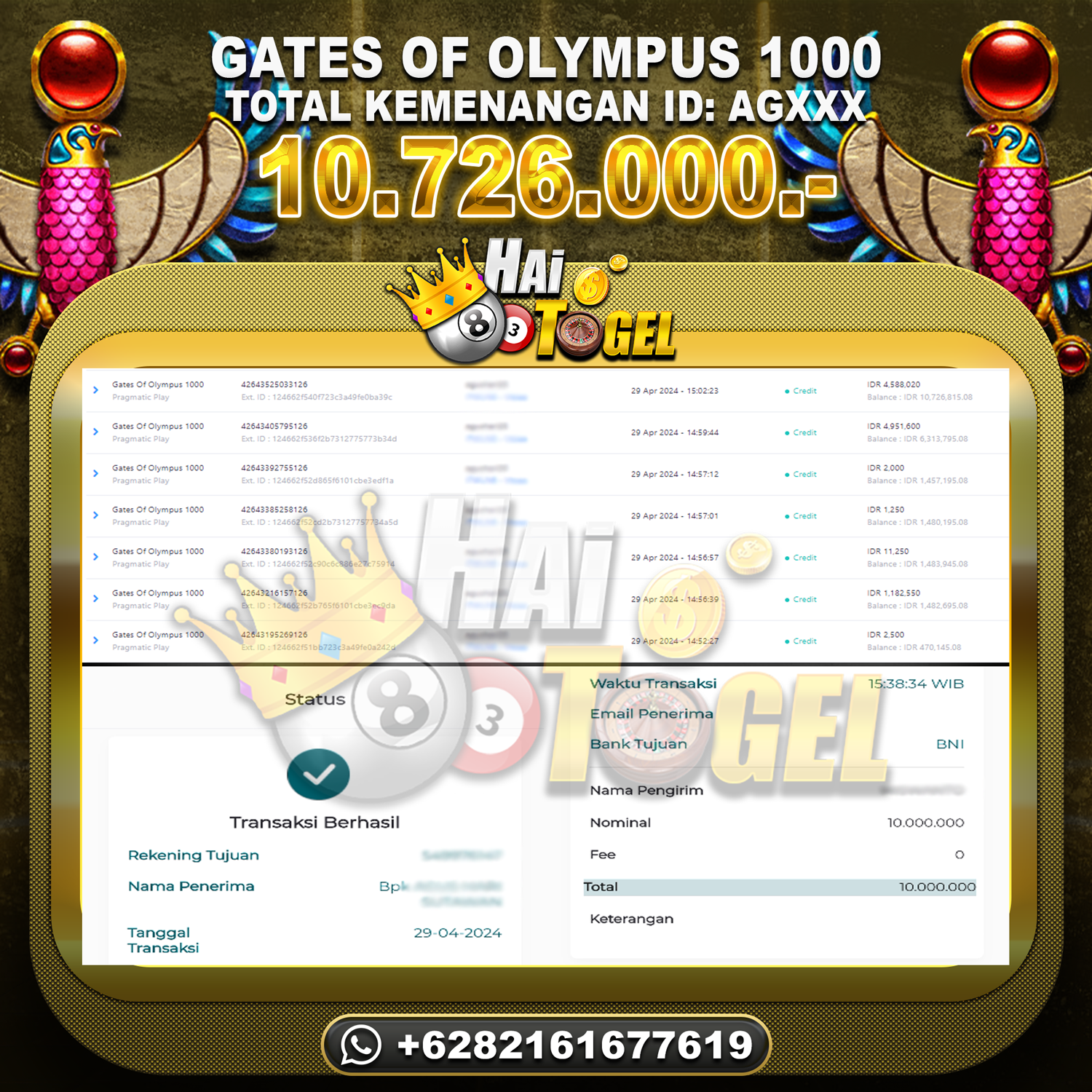 Read more about the article BUKTI KEMENANGAN SLOT HAITOGEL GATES OF OLYMPUS 1000 RP. 10.726.000