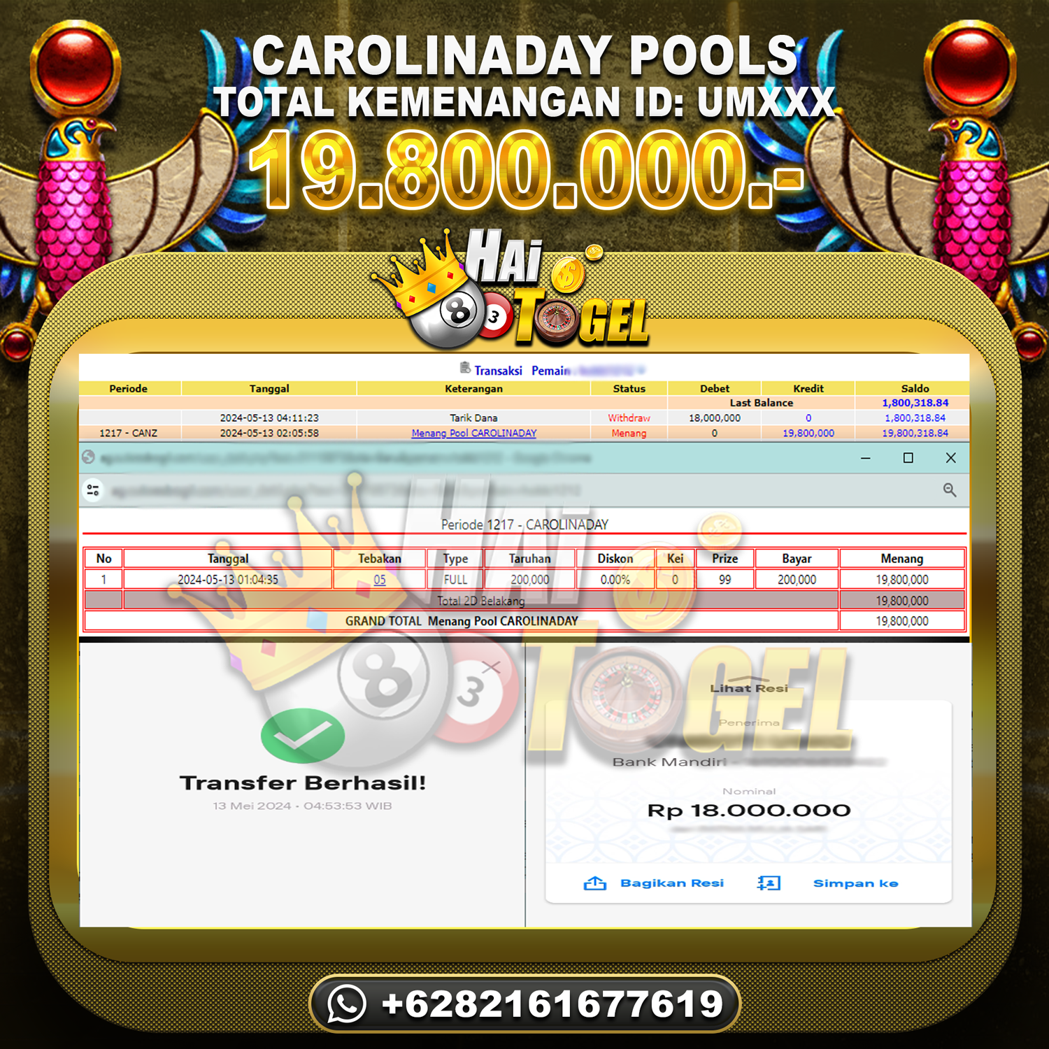 Read more about the article BUKTI TOGEL HAITOGEL JACKPOT CAROLINADAY: RP. 19.800.000