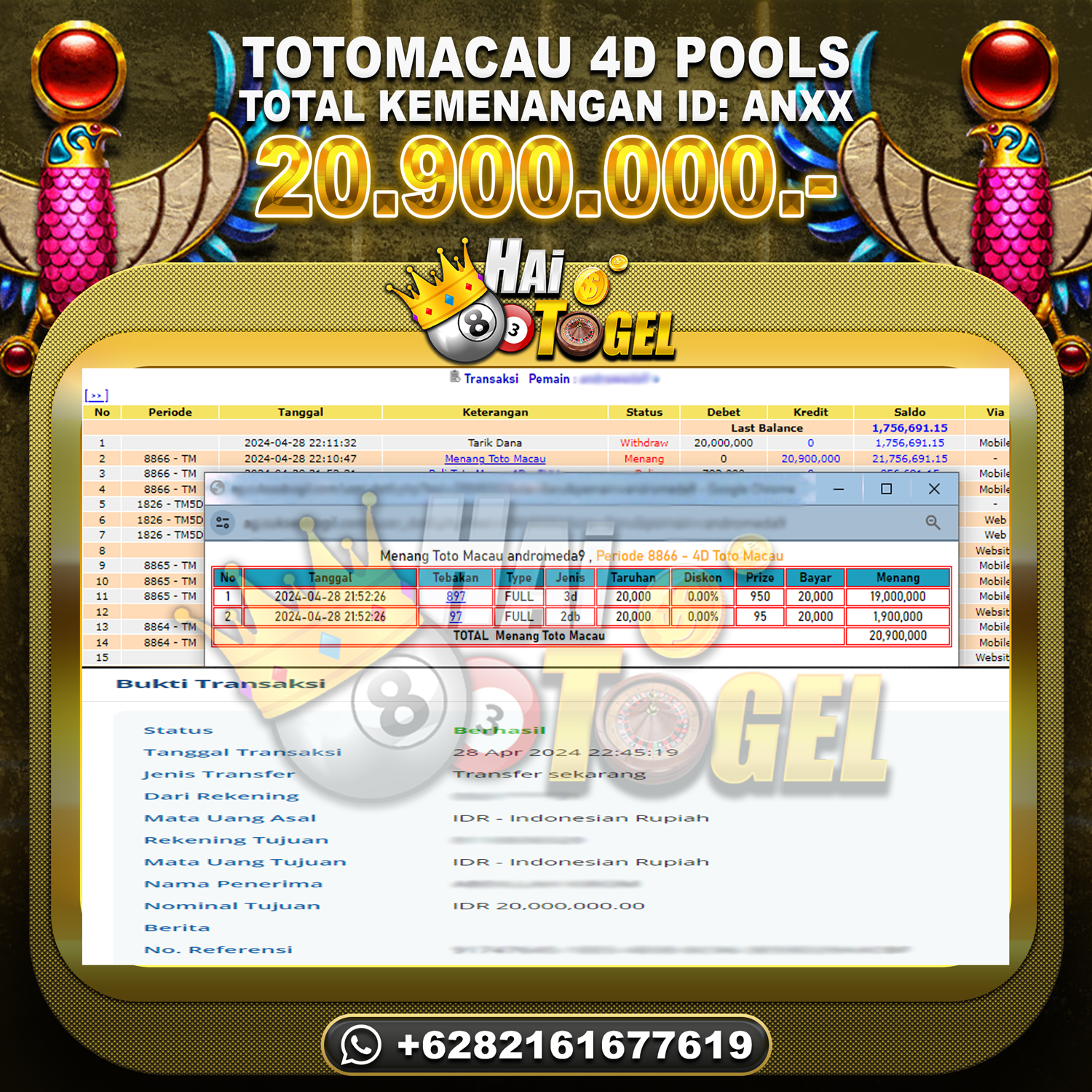 Read more about the article BUKTI JACKPOT HAITOGEL PASARAN TOTOMACAU4D RP. 20.900.000
