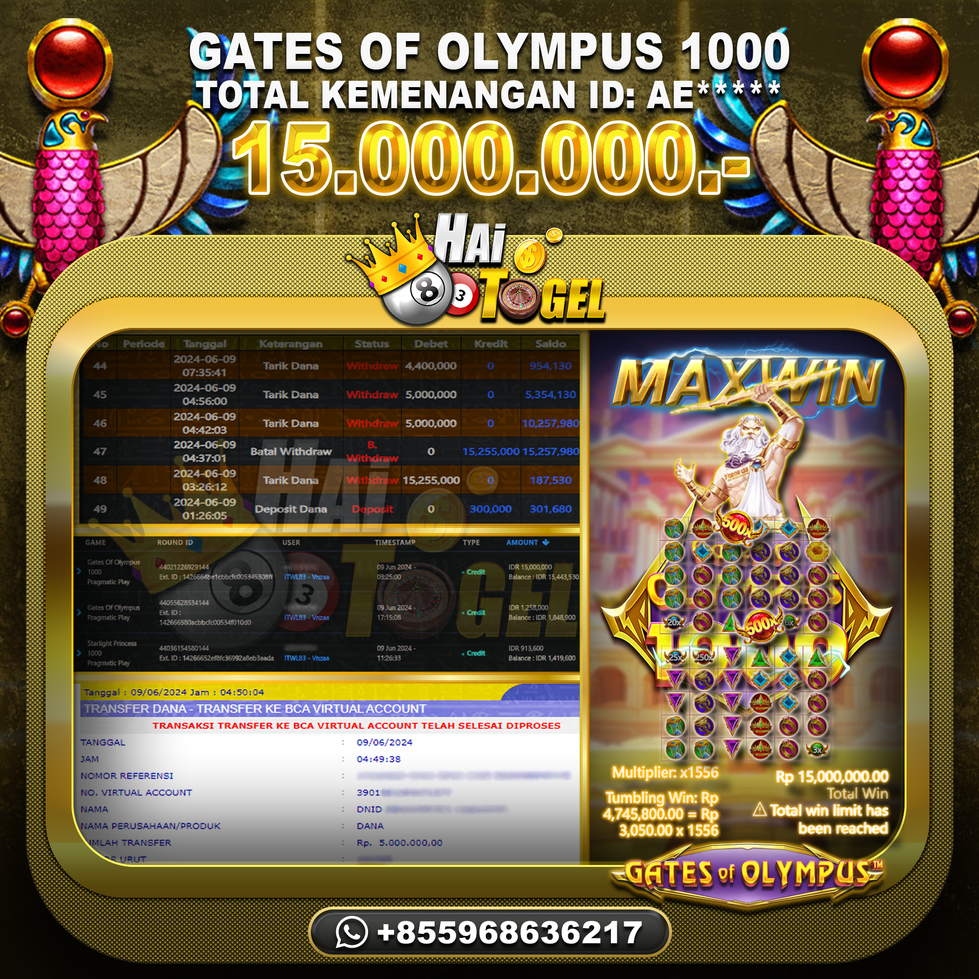 Read more about the article BUKTI SLOT JP HAITOGEL GATES OF OLYMPUS 1000 RP. 15.000.000
