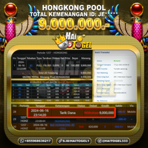 Read more about the article JACKPOT TOGEL KEMENANGAN HAITOGEL : HONGKONG SEBESAR : RP. 9.000.000