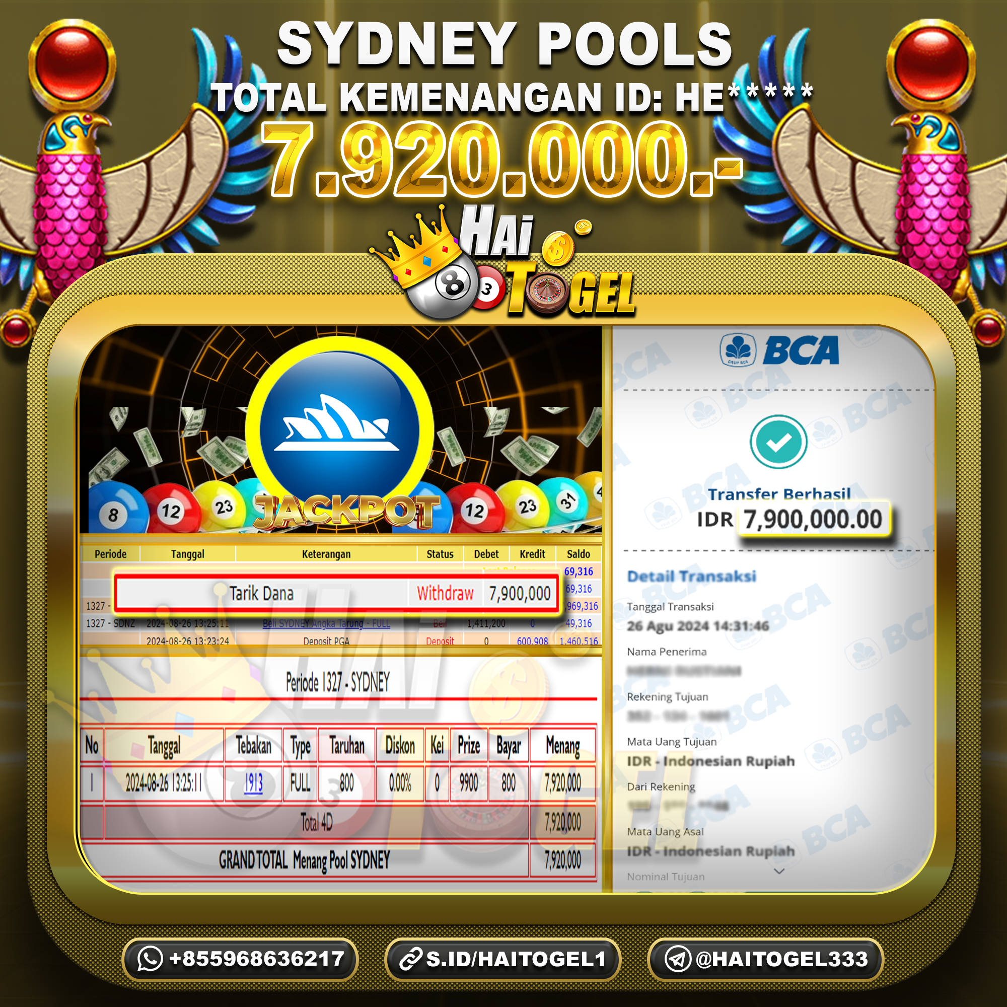 You are currently viewing BUKTI JACKPOT HAITOGEL SYDNEY  RP. 7.920.000