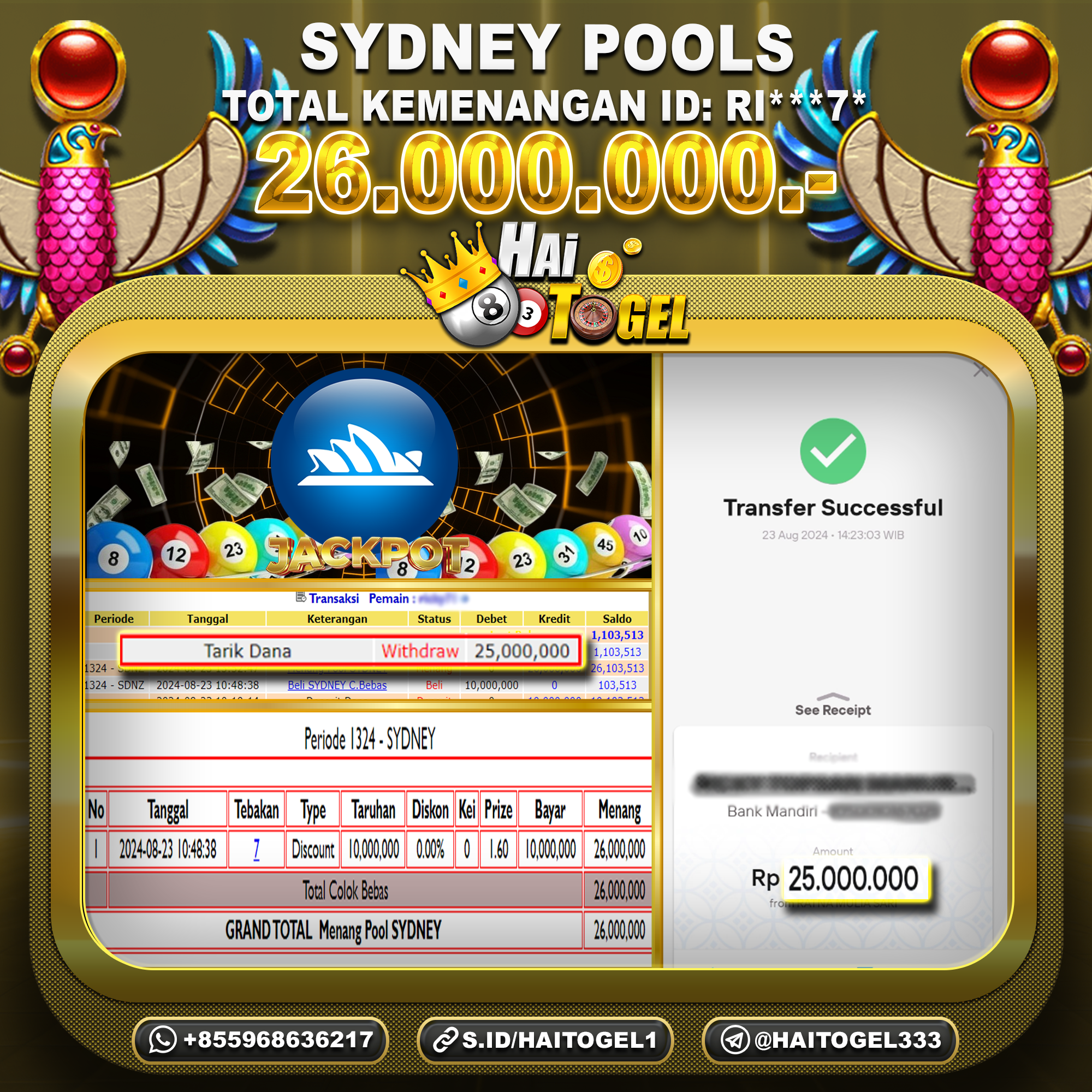 You are currently viewing BUKTI JACKPOT HAITOGEL SYDNEY  RP. 26.000.000