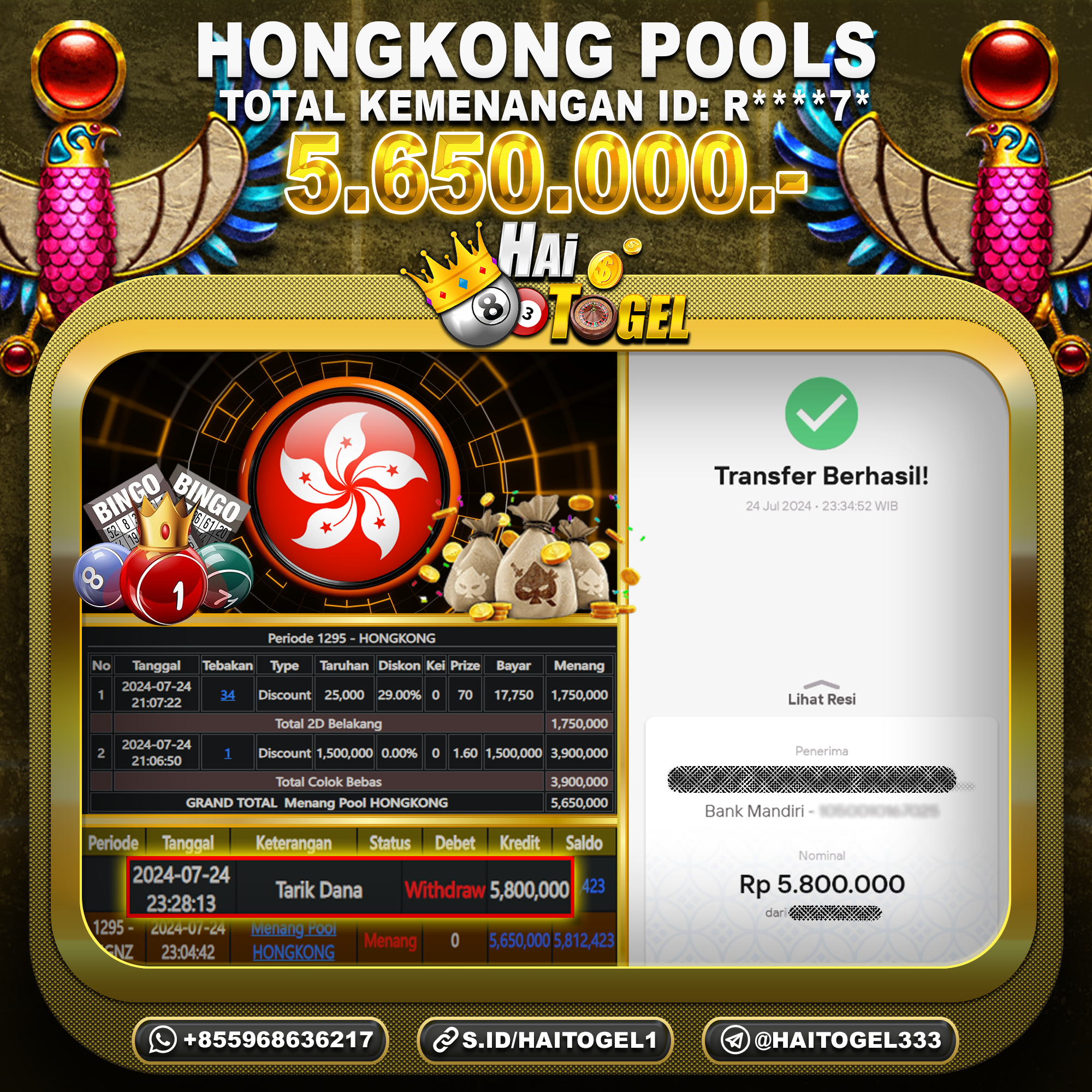 Read more about the article PEMBAYARAN JACKPOT BUKTI HAITOGEL : HONGKONG SEBESAR : RP. 5.650.000