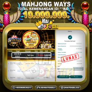 Read more about the article BUKTI PEMBAYARAN SLOT HAITOGEL MAHJONG WAYS RP. 10.000.000